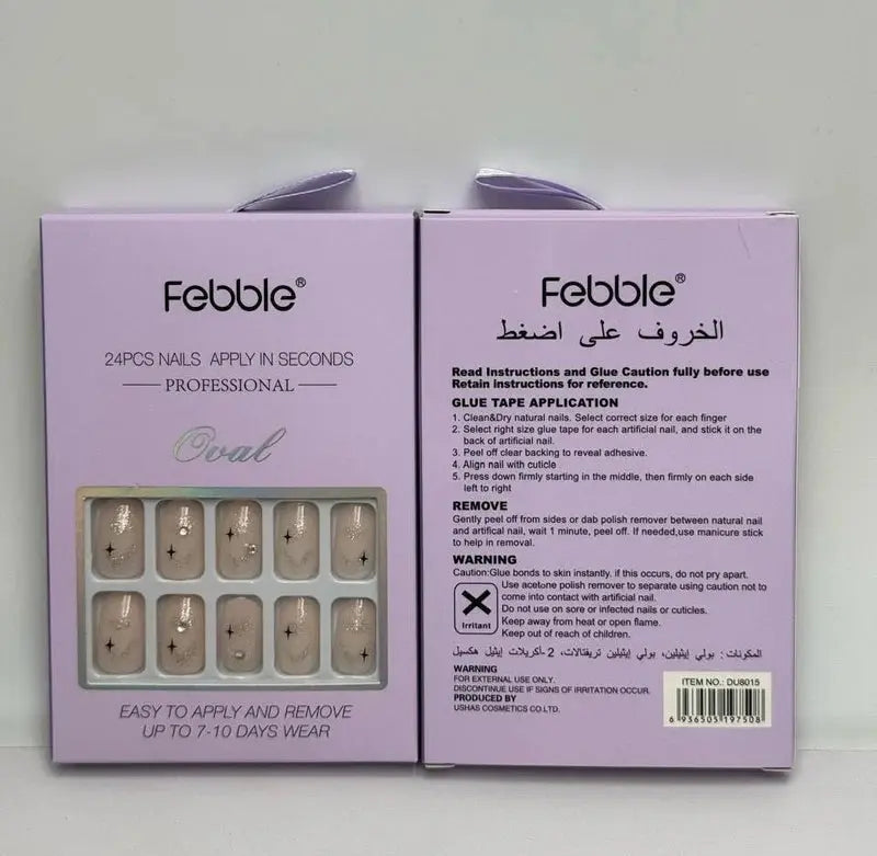 Febble Oval Soft Nude Sparkle Press-On Nails ZB SUP
