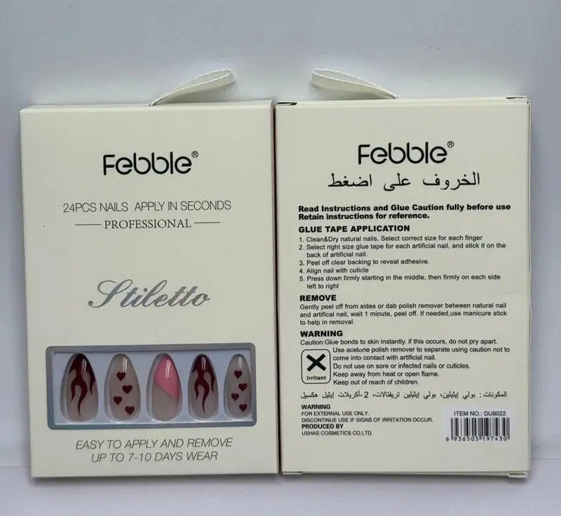 Febble Stiletto Fire & Hearts Press-On Nails ZB SUP